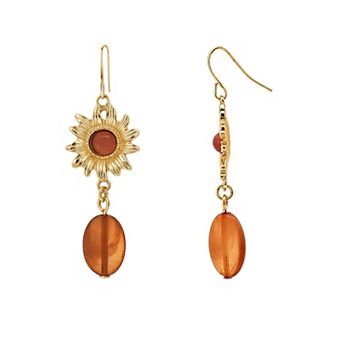 Emberly Gold Tone Textured Flower Drop Earrings