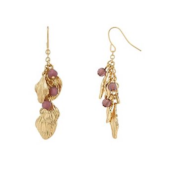 Emberly Gold Tone Textured Petals Beaded Drop Earrings