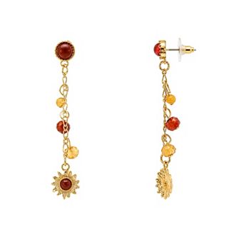 Emberly Gold Tone Beaded Textured Flower Drop Earrings