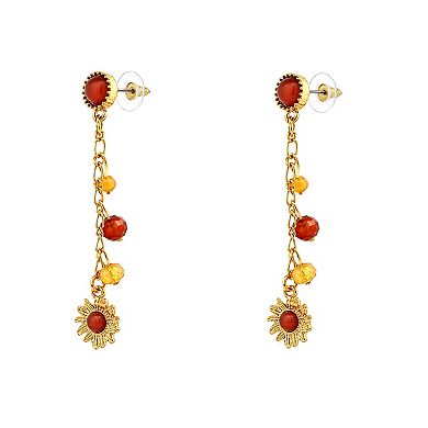 Emberly Gold Tone Beaded Textured Flower Drop Earrings