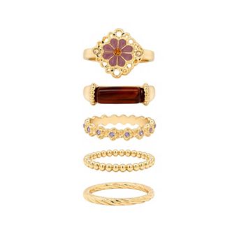 Emberly Gold Tone 5 pc Beaded Flower Ring Set