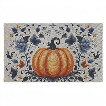 Stupell Home Decor Pumpkin With Blue Floral Background Welcome Mat