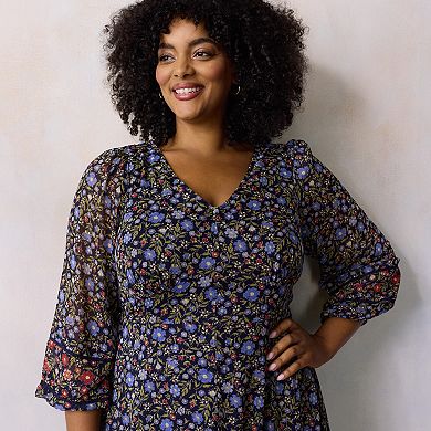 Plus Size LC Lauren Conrad Lace Trim Button Front Midi Dress