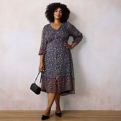 Plus Size LC Lauren Conrad Lace Trim Button Front Midi Dress