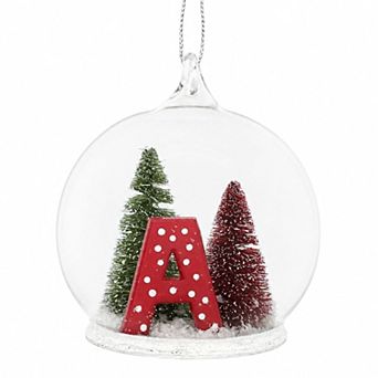 St. Nicholas Square® Glass Cloche Christmas Ornament with Monogram and Sisal Tree
