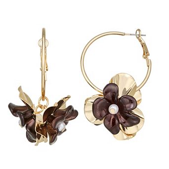 Emberly Gold-Tone Dangle Flower Hoop Earrings