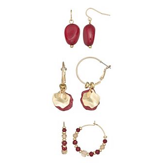 Emberly 3-Pair Gold-Tone Mixed Beaded Earring Set