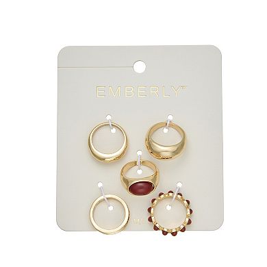 Emberly Gold-Tone Simulated Gemstone 5-Piece Ring Set