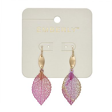Emberly Gold-Tone Filigree Leaf Drop Earrings