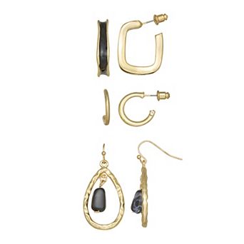 Emberly 3-Pair Gold-Tone Hammered & Polished Oval Drop Earring Set