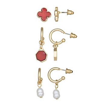 Emberly 3-Pair Gold-Tone Post Huggie Earring Set