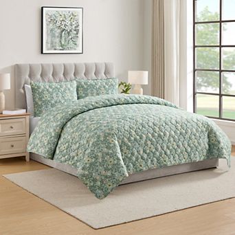 VCNY Home Mason Green Floral 3 pc Full/Queen Quilt Set with Shams