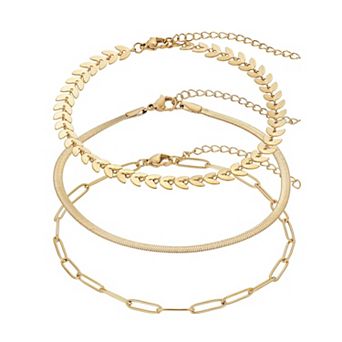 Adornia Tarnish Resistant 18k Gold Plated 3 pc Adjustable Chain Anklet Set