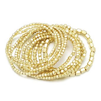Adornia 14k Gold Flash Plated 10 pc Bead Stretch Bracelet Set