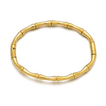 Adornia Tarnish Resistant 18k Gold Flash Plated Invisible Clasp Bamboo Cuff Bracelet