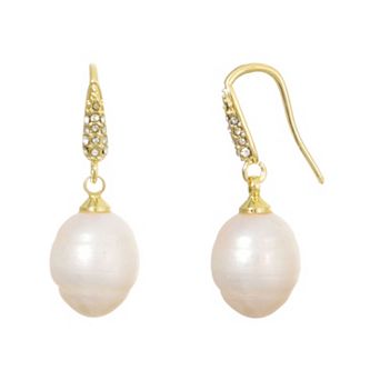 Adornia 14k Gold Flash Plated Freshwater Cultured Pearl & Cubic Zirconia Drop Earrings