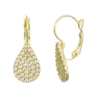Adornia 14k Gold Flash Plated Cubic Zirconia Pave Pear Drop Earrings