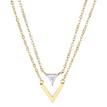 Adornia 18k Gold Flash Plated Triangle Cubic Zirconia Layered Pendant Necklace