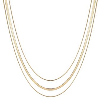 Adornia Tarnish Resistant 18k Gold Flash Plated Layered Herringbone Necklace