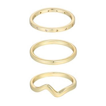 Adornia 14k Gold Flash Plated Cubic Zirconia 3 pc Band Ring Set