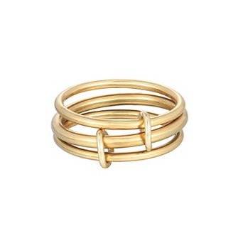 Adornia Tarnish Resistant 18k Gold-Plated Three Band Connected Ring Set