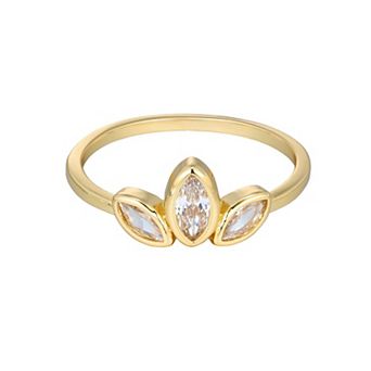 Adornia 14k Gold Flash Plated Cubic Zirconia 3-Deco Petals Ring