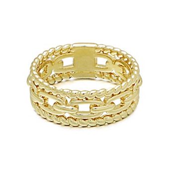 Adornia 14k Gold Flash Plated 3-Band Sandwich Ring