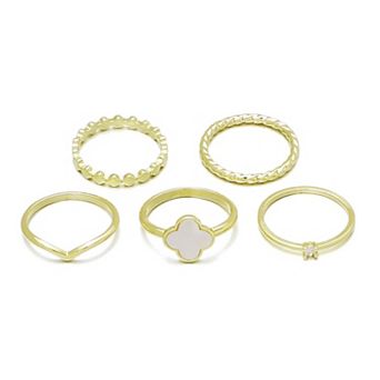 Adornia 14k Gold Flash Plated 5 pc Clover Ring Set