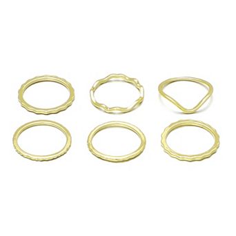 Adornia 14k Gold Flash Plated Wavy 6 pc Band Set