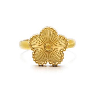 Adornia Adjustable Tarnish Resistant 18k Gold Flash Plated 5-Leaf Clover Ring