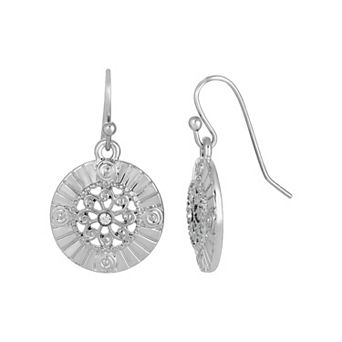 1928 Silver Tone Crystal Round Drop Earrings