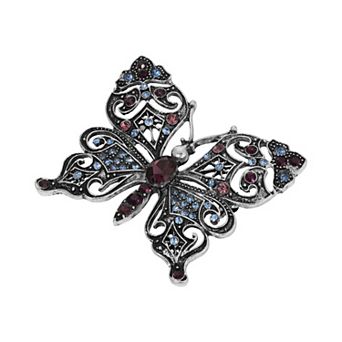 1928 Silver Tone Butterfly Multi-Colored Gemstone Brooch