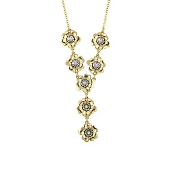 1928 Two-Tone & Crystal Flower Y-Necklace 18" Adjustable