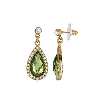 1928 Gold Tone Crystal Teardrop Earrings