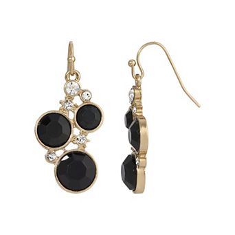 1928 Gold Tone Crystal Cluster Drop Earrings