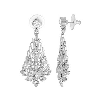 1928 Silver Tone Crystal Lantern Drop Earrings