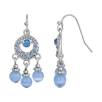 1928 Silver Tone Cat Eye Bead Drop Earrings