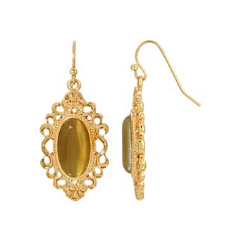 1928 Gold-Tone Cat Eye Oval Drop Earrings