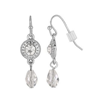 1928 Silver Tone Crystal Drop Earrings
