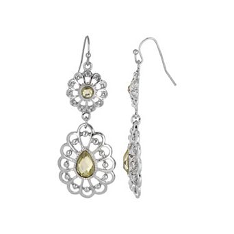 1928 Silver Tone Filigree Drop Earrings
