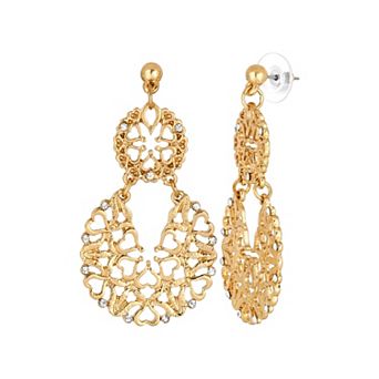 1928 Gold Tone Crystal Large Drop Earrings