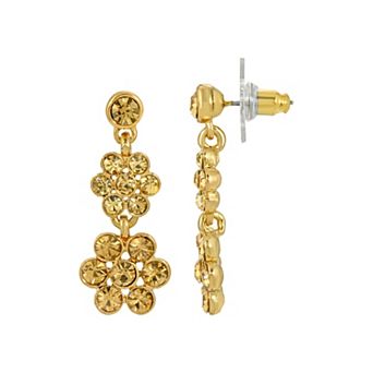 1928 Gold Tone Flower Drop Earrings