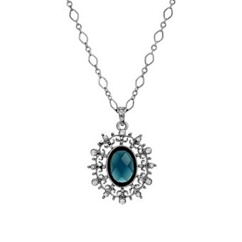 1928 Silver-Tone Gemstone Pendant Necklace