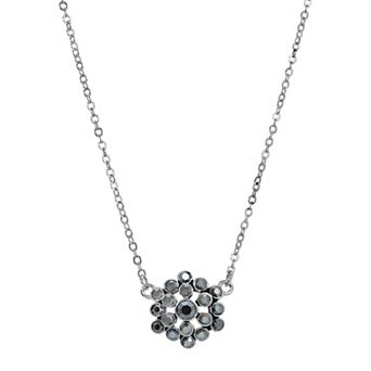 1928 Silver Tone Hematite Cluster Pendant Necklace