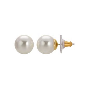 1928 Gold Tone Faux Pearl Stud Earrings