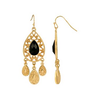 1928 Gold Tone Filigree Drop Earrings