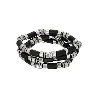1928 Silver Tone Black Stretch 3 pc Bracelet Set