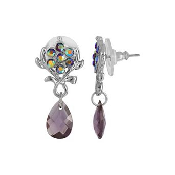 1928 Silver Tone Purple Faceted Teardrop Earring