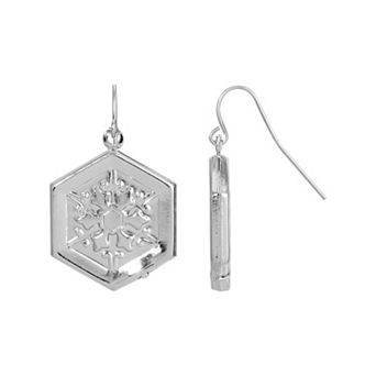 1928 Silver Tone Octagon Wire Drop Earring