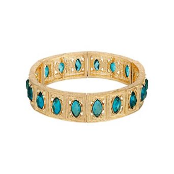 1928 Gold Tone Aqua Blue Navette Stretch Bracelet